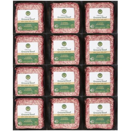 [Pack of 12] 100% Pure Halal Certified Ground Beef (80% Lean, 20% Fat) – Premium Quality, Perfect for Cooking & Meal Prep – Shipped Frozen with Cooler & Ice Gel Pack – 1 lb Each (12 lbs Total)