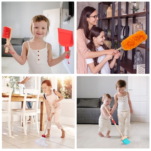 Meland Wooden Kids Cleaning Set - Toddler Pretend Play Toys with Toy Mop, Broom & House Cleaning Kit, Christmas Birthday Gift for Toddler Preschool Girls Boys