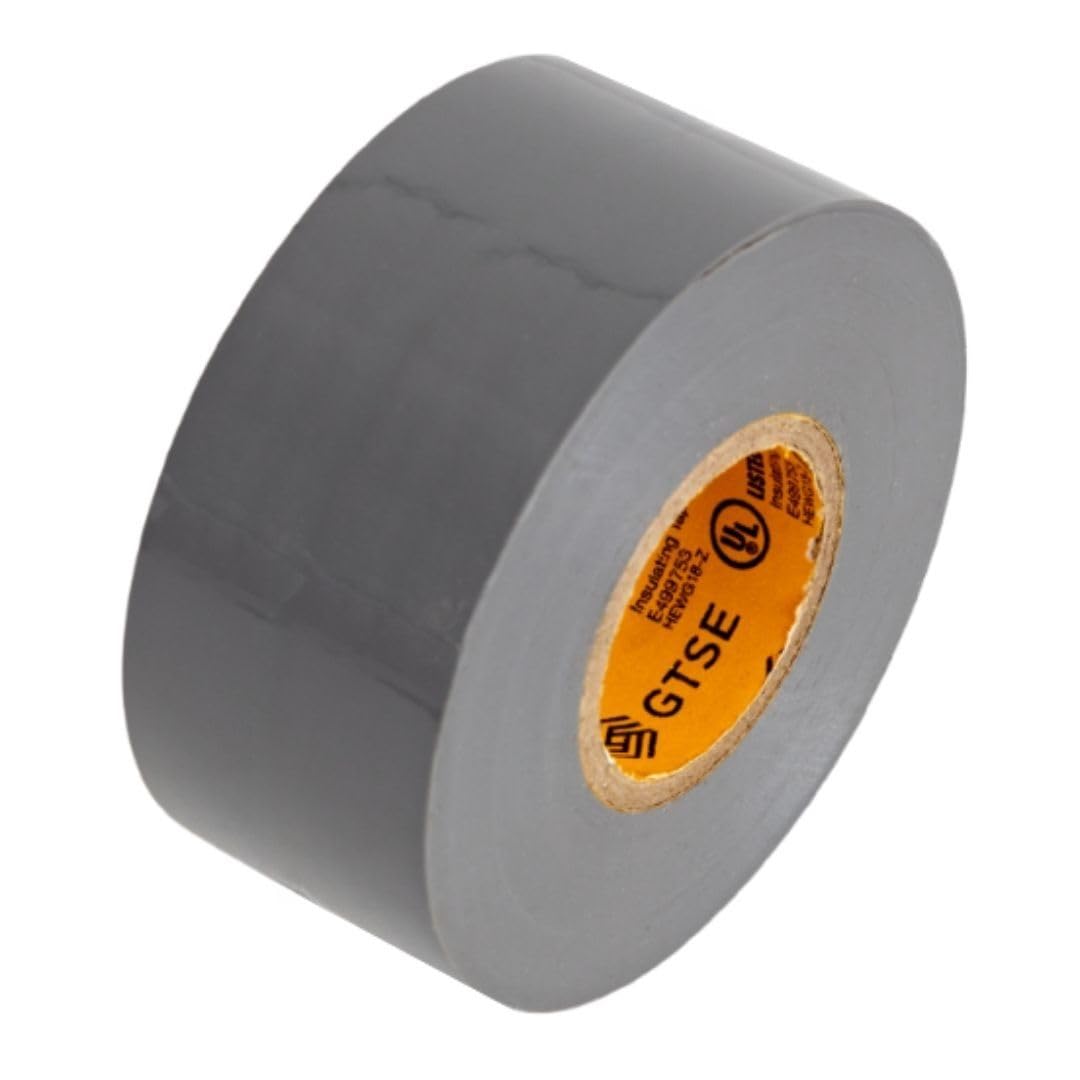 GTSE Wide Gray Electrical Tape, 1 Roll – Waterproof, Industrial Grade Vinyl, 2 in x 66ft– Strong Self-Adhesive Grey PVC Electric Tape for Wire