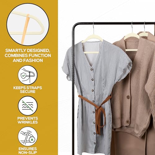 Image of Techzoo 50 Pack New Premium Quality Velvet Hangers Ultra Thin Non Slip Adult Felt Space Saving Hangers for Closet Heavy Duty Coat Pants Jackets Dress Hangers 360 Swivel Hook Hold Upto 10 lbs Ivory