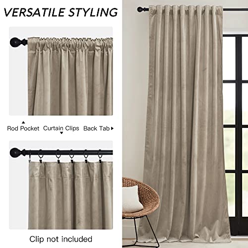 Image of RYB HOME Camel Beige Velvet Curtains 84 inch, Room Darkening Window Curtains with Multiple Hanging Options Heavy Duty Plush Backdrop for Bedroom Guest Room, W52 x L84 inch, 2 Panels | Thermal Insulated, Room Darkening, Super Soft Velvet, Drapes with Pleat Tape, Dining Room Home Theater, W52 x L84, 2 Panels