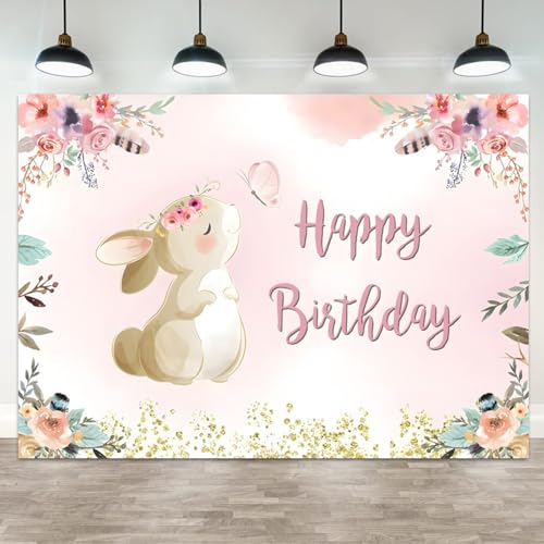 Bannière d'anniversaire fille motif fleurs et papillons pour un goûter d'enfants printanier