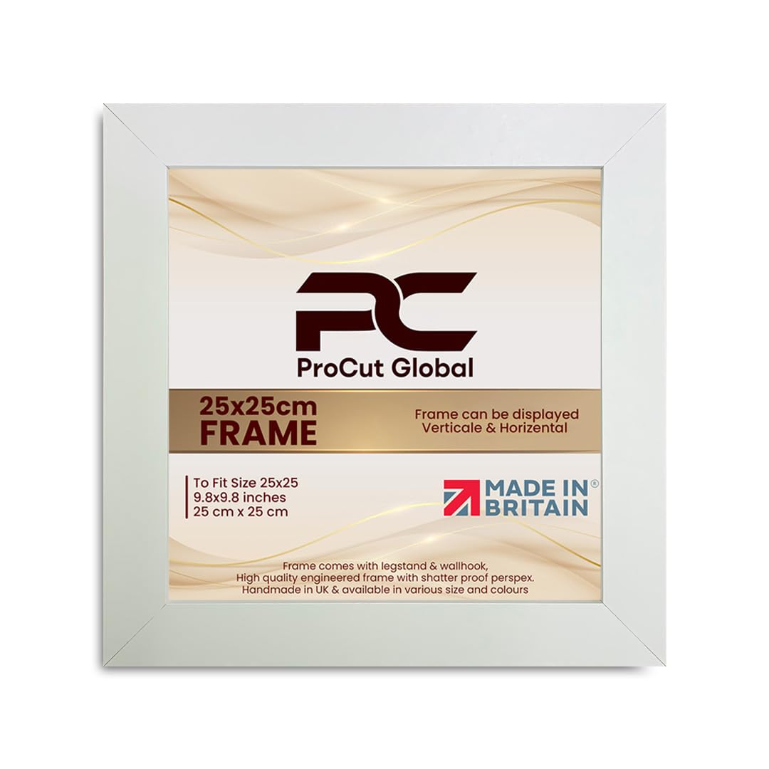 Procut Global 25X25CM White Picture Frames - Modern Wooden Photo Frame with Shatterproof Perspex for Wall or Tabletop - Perfect for Posters, Certificates, Prints - Sizes & Colors Available