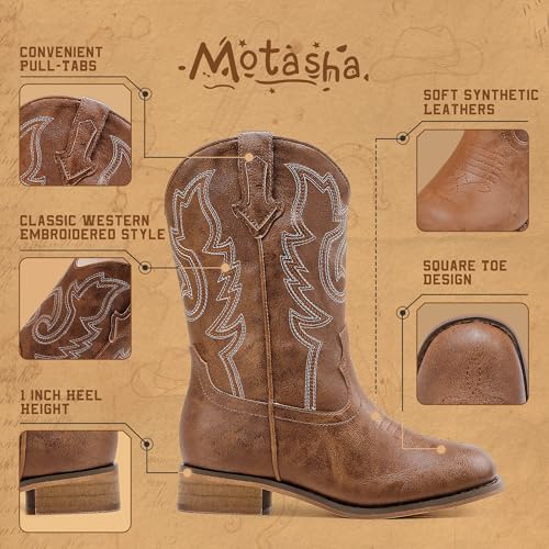 Image of Motasha Girls Cowgirl Boots Unisex-Child Mid Calf Glitter Toddler Cowboy Boot Little Big Kids Western Riding Shoes