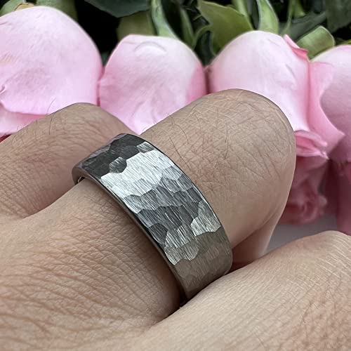 Tutiss 8Mm Hammered Tungsten Rings For Men Women Fashion Engagement Wedding Bands Pipe Cut Matte Finish Comfort Fit Size 11 #TOP5