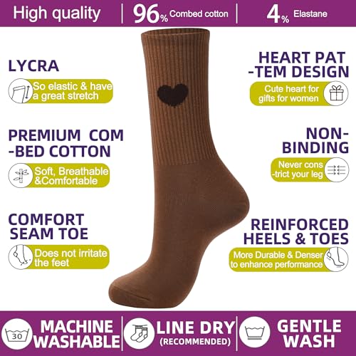 Image of inhees Women's Cotton Crew Socks - 6Pairs Above Ankle Fun Cute Heart Bootie Dress Socks - Gifts for Mother /Her