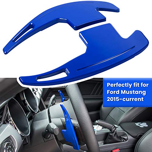 Image of E-cowlboy Steering Wheel Shift Paddle Extended Shifter Trim Cover for Ford Mustang 2015 2016 2017 2018 2019 2020 2021 2022 2023 Interior Decoration Accessories Aluminum Alloy (Blue 2PCS)
