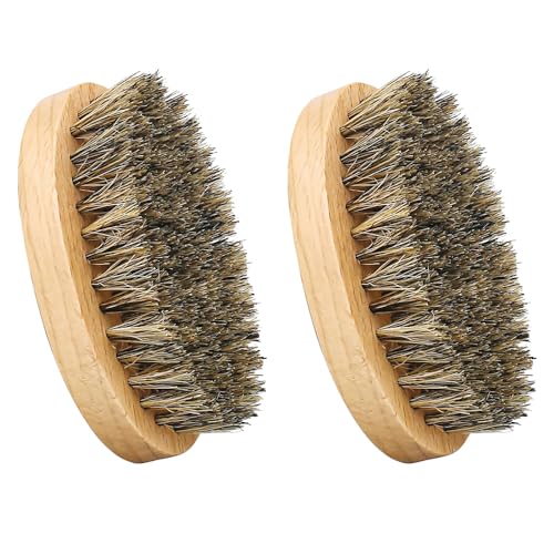 Tiardey 2Pcs Brosse à Barbe Brosse en Poils de Sanglier pour le Soin Quotidien de la Barbe pour Hommes