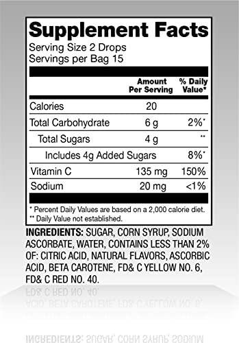Amazon Basic Care Vitamin C Supplement Drops, Lemon, Orange & Grapefruit, 140 count (Previously SoundHealth)