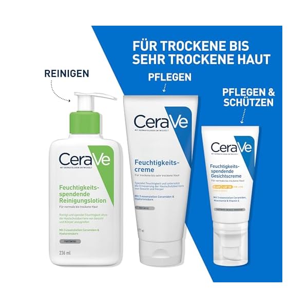CeraVe Feuchtigkeitscreme für Körper und Gesicht, Creme für trockene bis sehr trockene Haut, Mit Hyaluron und 3 essenziellen Ceramiden, 1 x 177ml – Bild 8