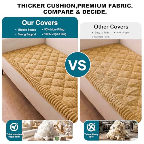 NILUOH Couch Cover for Dogs Washable, Thick Flannel Couch Cover for Sofa, Furniture Cover for Pets with Non Slip and Elastic Straps, Suitable for Sectional Sofa/Loveseat (Khaki, 27.6" x 70.9") — view 2
