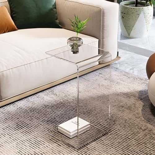 Mesa auxiliar de acrílico, mesa auxiliar en forma de C para sofá, mesita de noche pequeña, taburete transparente para sala de estar y dormitorio