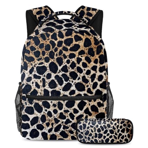 VAPOKF Juego de mochila escolar con diseño de huellas de leopardo negro para adolescentes, niñas, niños, mochila para estudiantes, mochila con estuche para lápices para primaria, secundaria, escuela