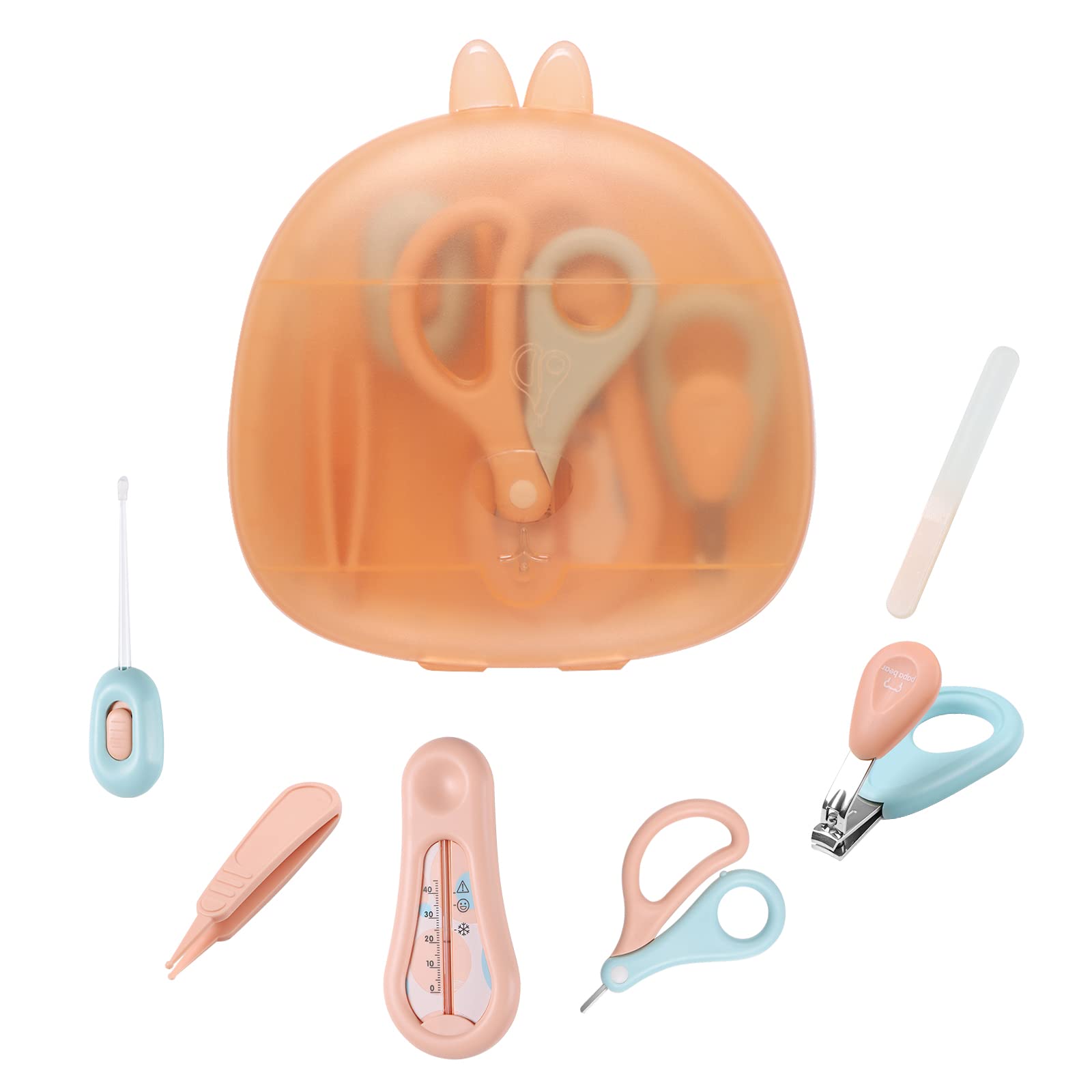 6-in-1 Nail Care Set with Cute Case， Baby Nail Clipper, Scissor, Nail File, Tweezers, Single Head Pick and Ear Pick with LED Newborn Kit for Baby Manicure and Pedicure,Gifts for Infants (Apricot)