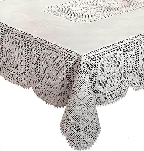 Sana Enterprises Vinyl Lace Crochet Tablecloth for Kitchen, Dining and Buffet, Floral, Stain Resistant and Easy Clean Up, White. 60”x90” Rectangle.