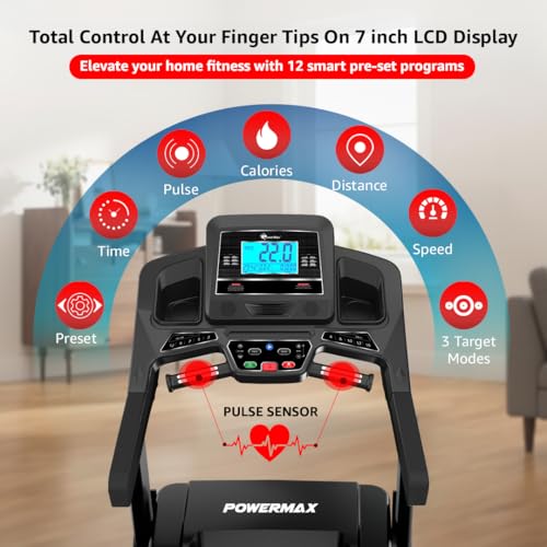 Image of PowerMax Fitness TDA-330 6HP DC Motorized Electric Auto Incline Treadmill for Home use | Inbuilt Cooling Fan, Max User 140kg, Top Speed 22kmph, 1330 x 480mm Running Deck, LCD disp., iPad Holder