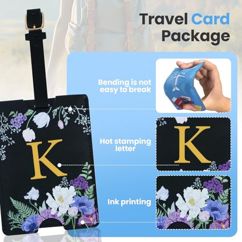 2 Pack PU Leahter Luggage Tags with PU Leather Straps, Fun Travel case Labels, Privacy-Protected ID Card Holders, Allowing for Quick Identification of Luggage and Easy locating of Your Bags (K)4
