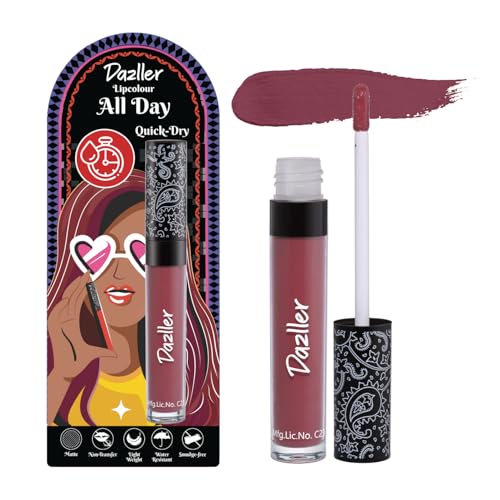 Dazller All Day Lipcolour Quick Dry|Moisturizing Kokum Butter|Non-Transfer & Smudge-proof|8hr stay|Liquid Lipstick for Women|QDLC026 Broad Berry|6g