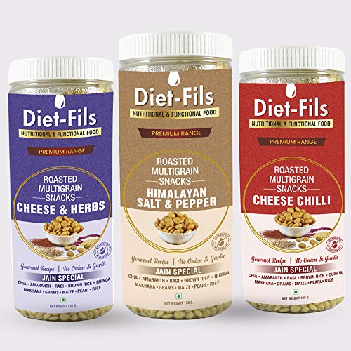 Diet-Fils Roasted Multigrain Snacks | Cheese & Herbs | Himalayan Salt and Pepper | Cheese Chilli | Gluten Free | Zero Transfat | No Onion No Garlic Based | Made with Quinoa Chia Makhana Ragi Gram Amaranth Maize Pearl Millet Rice | Combo (130 gm x 3)