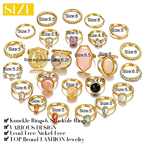 Gold Crystal Knuckle Ring Sets For Women Teen Girls, Chunky Rings Colorful, Gold Silver Ring Set, Boho Stackable Ring Pack, Midi Multiple Rings, Vintage Joint Aesthetic Grunge Finger Rings, Faxhion Ring #TOP6
