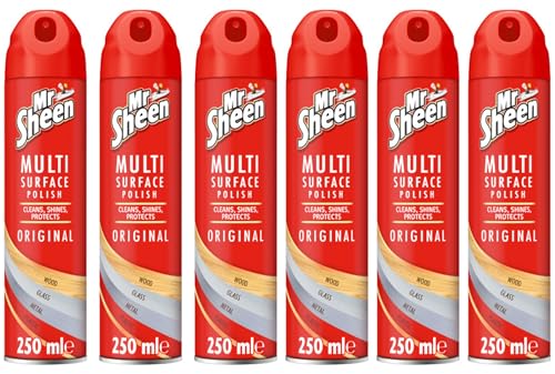 Mr Sheen Multi Surface Polish Spray, for Use on Wood, Plastic, Glass and Metal, Scent: Original, 250ml, Pack of 6 Mr Sheen Multi Surface Polish Spray, for Use on Wood, Plastic, Glass and Metal, Scent: Original, 250ml, Pack of 6