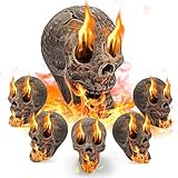 FANFX Ceramic Human Skull Fire Log Fireproof Skull logs for fire Pit,Fireplace, Gas, Halloween Horror Skull Decorations (6, Black)