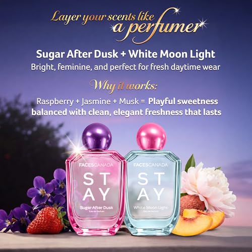Image of FACES CANADA STAY Sugar After Dusk Eau de Parfum for Women, 50ml | Long-Lasting Sweet Berry Floral Perfume with Raspberry, Strawberry, Violet & Praline | Gifts for Women | Premium Fragrance