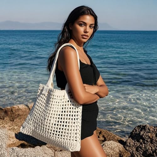 Bolso Tote de Playa para Mujer ENBEI, Diseño de Ganchillo miniatura 3