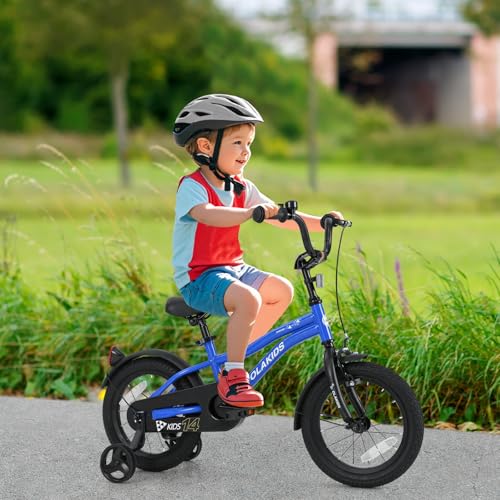 Image of Olakids Kids Bike, 12 14 16 18 Inch Toddlers Bike with Training Wheels Safety Bell Adjustable Seat and Handlebar, Handbrake and Coaster Brake, Children's Bicycle for Boys Girls