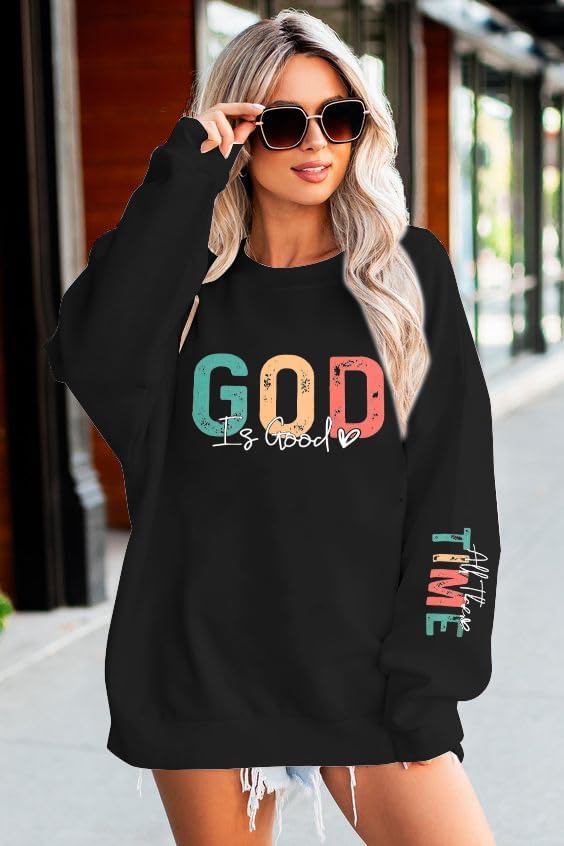 God is Good Sweatshirt Christian Shirts for Women Oversized Jesus Religious Pullover Bible Verse Inspirational Tops - Image 3