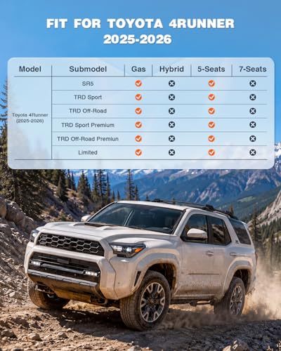 Image of Floor Mats for Toyota 4Runner 2025 2026 5 Seats(Not for Hybrid), Anti-Slip Custom Fit All Weather TPE Car Liners for 4Runner SR5 /TRD /Limited 6th gen Front&Rear Car Mats