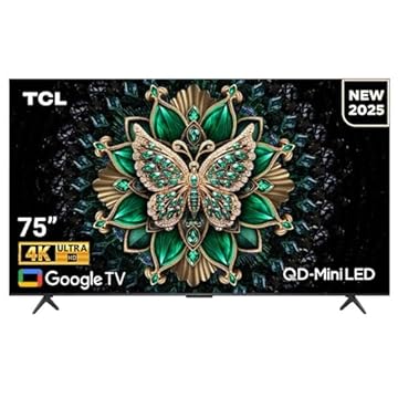 TCL 75 polegadas QLED-MiniLED TV Smart Google TV, resolução 4K, Dolby Vision Atmos, 144Hz, sistema ONKYO 2.1 Hi-Fi, Dolby Vision HDR, design ultrafino – 75C6K (modelo 2025)