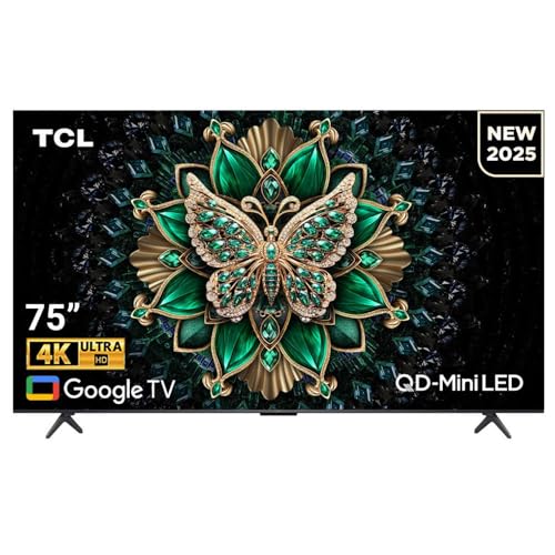 TCL 75 polegadas QLED-MiniLED TV Smart Google TV, resolução 4K, Dolby Vision Atmos, 144Hz, sistema ONKYO 2.1 Hi-Fi, Dolby Vision HDR, design ultrafino – 75C6K (modelo 2025)