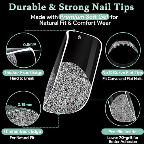 Image of Leykosh Short Square Nail Tips - 15 Sizes 330PCS Soft Gel Fake Nails, Half Matte Full Cover Pre-Shaped Clear Press On Acrylic Nails No C Curve for Extension, DIY Home Manicure for Women