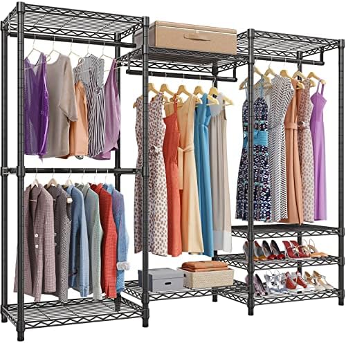 VIPEK V5 Portable Closet Wardrobe Heavy Duty Clothes Rack, Freestanding Clothing Rack with 4 Hang Rods & 8 Shelves, Adjustable Custom Closet Rack, 68.9" L x 15.7" W x 76.4" H, Max Load 800LBS, Black