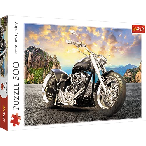 Trefl 37384 Puzzle, Schwarzes Motorrad, 500 Teile, fĂĽr Kinder AB 10 Jahren, Mehrfarbig, TR37384, Moto Noire