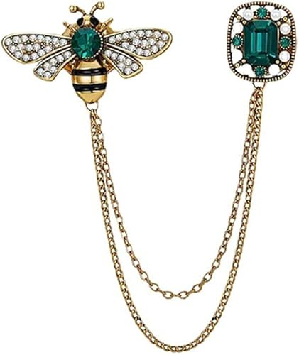 Broche vintage de abeja de miel para mujeres y hombres, pin de solapa de cristal de circonita cúbica, insignia, cadenas de borlas, collar, broches,