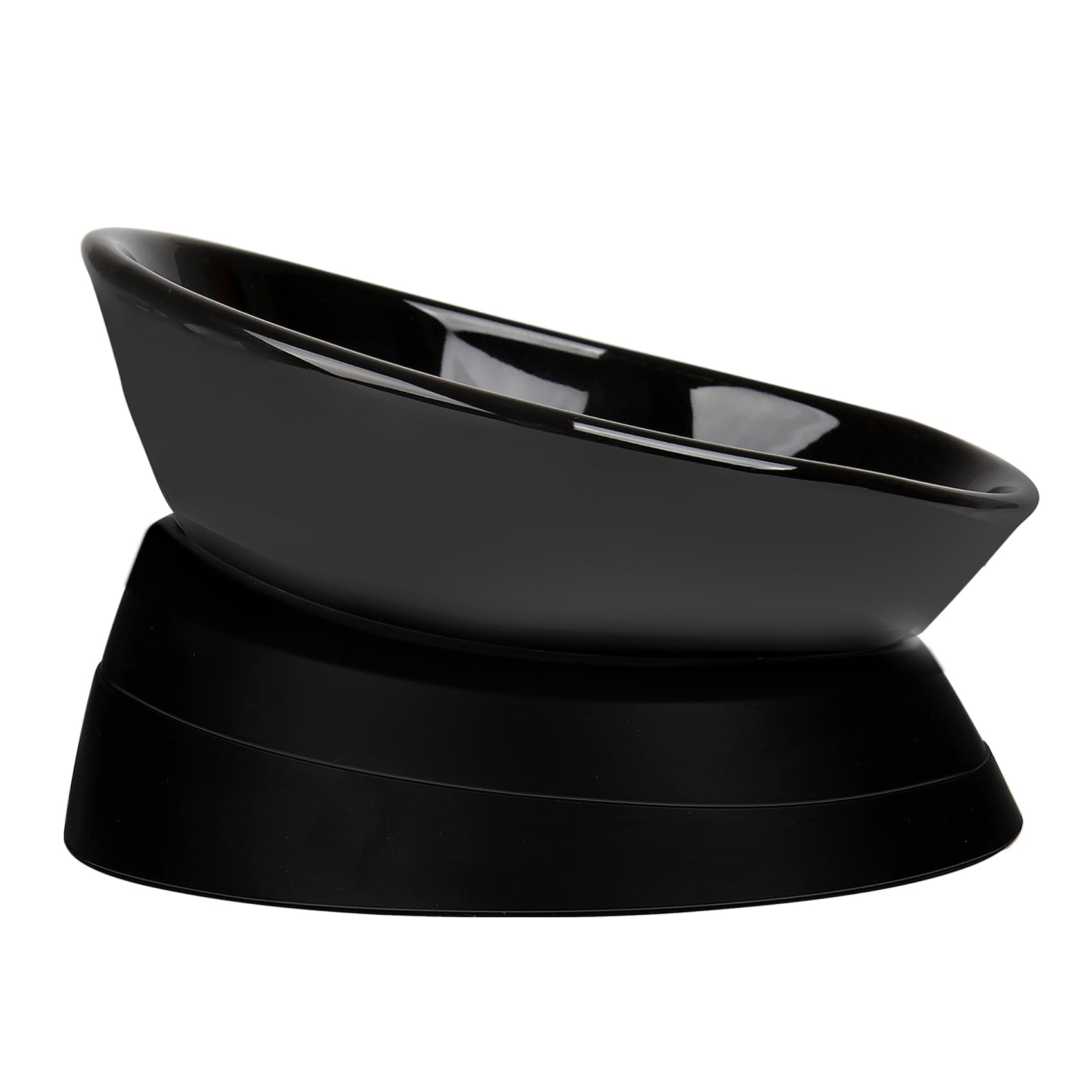 French Bulldog Food Bowl- Slanted Tilted Pug Food Water Bowl,Cat Bowl- Feeder for Frenchie/Shih Tzu/Flat Faced Small Dogs/Puppies/Cats (Black（Ceramic）