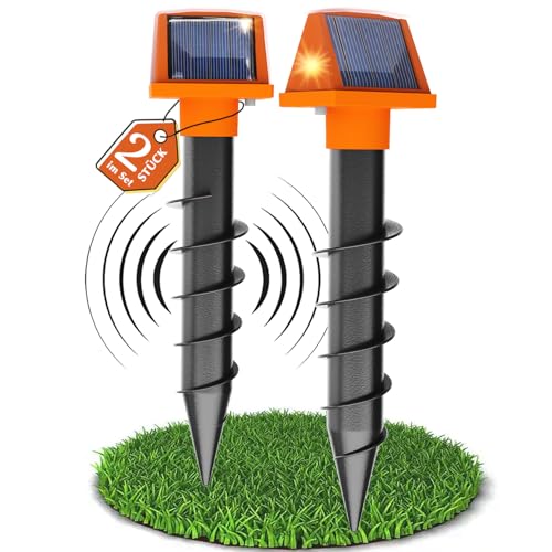2er Pack Maulwurf Vertreiber Wühlmausschreck Dual Solar-Maulwurfabwehr für den Garten Maulwurfschreck Wasserdicht und Nachhaltig gegen Wühlmäuse & Maulwurf (2er Pack)