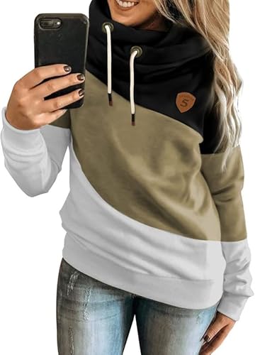 Happy Sailed Pull à capuche chaud pour femme avec col roulé - Couleurs mélangées - - S Cover