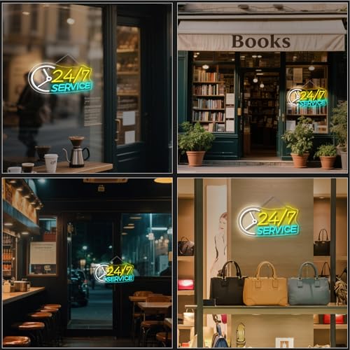 Image of Open Neon Sign 24H Service Neon Signs for Wall Decor USB Powered Adjustable LED Letters Sign Lights for Shop Bar Party 24Hours Open Place Club Gifts Convenience Stores Wall Decor