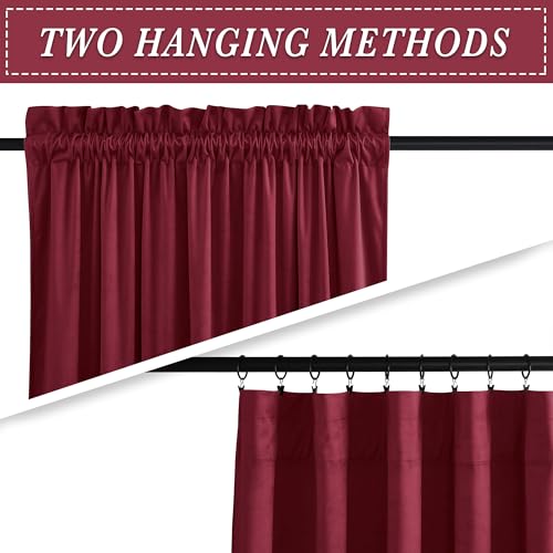 Image of RYB HOME Burgundy Red Velvet Curtains 96 inches for Bedroom Living Room | Thermal Insulated, Privacy UV Block, Back Tab, Backdrapes for Movie Theater Stage Christmas, W52 x L96, 2 Panels