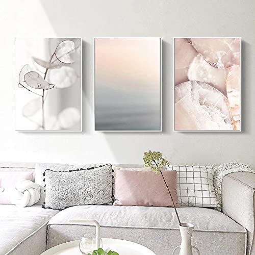 Peinture sur toile minimaliste et art mural salon scandinave | Triptyque feuilles 70x100 cm