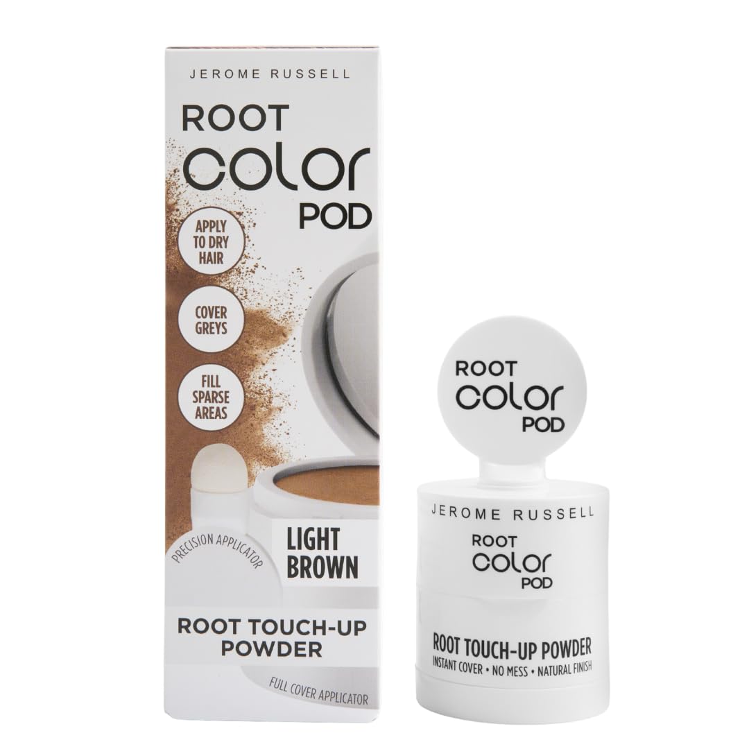 Jerome Russell Root Color Pod LIGHT BROWN | Root Touch Up Powder | Instant Grey Coverage for Roots & Hairline | Thinning Hair Filler | Smudge Proof | Vegan | With Precision & Full Cover Applicators