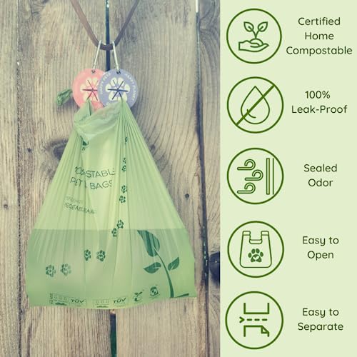 Image of Pawtopia Pet Waste Bag Duo - 240 Standard Sized-Dog Poop Bags (16 rolls) + 100 Extra Large Cat Litter Bag with Handles (1 big roll), Vegetable Starches, Tuv Austria, Leak-Proof, Yard Pickup | Standard Poop Bags for Dogs plus XL Cat Litter Bags with Handles, Leak-Proof, Easy to Tie and TUV AUSTRIA Certified
