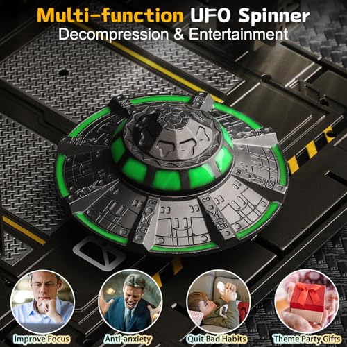 Image of UFO Fidget Spinner for Kids Adults, Metal Luminous Space Desk Toy, Cool EDC Gadgets Anxiety Stress Relief Toys, Holiday Stocking Stuffer, Birthday Party Favor Gifts for Office Spaceship Toy