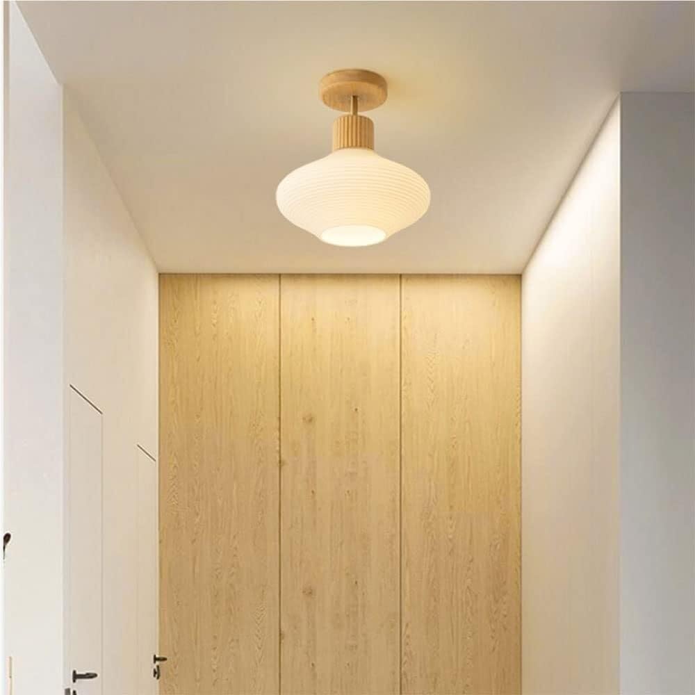 Szklana Lampy Sufitowa, Lampy Sufitowa Z Drewna Skandynawskiego, 3-kolorowe, Ściemnialne Oświetlenie Sufitowe Do Przedpokoju Kawiarni, Korytarza Na Poddaszu(Glass Walnut)