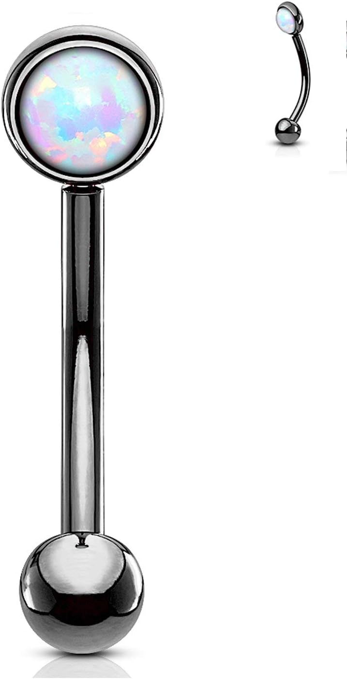 Forbidden Body Jewelry16g Surgical Steel Synthetic Opal Flat Back Curved Barbell (Pick Length/Color)