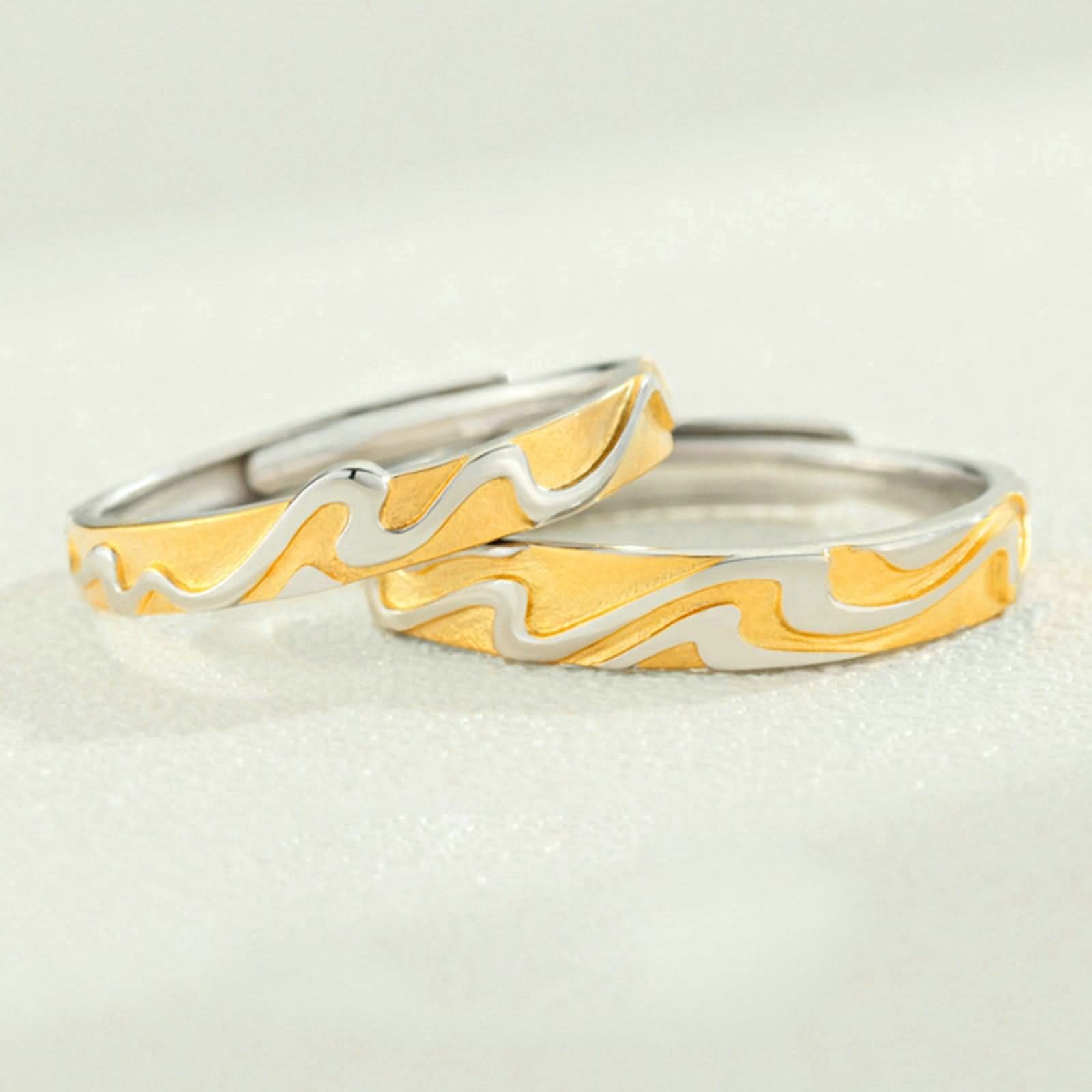 Sterling Silber Ringe Vintage, Sterling Silber Verlobungsring Wave Silber Gold Kleine Geschenksets für Frauen