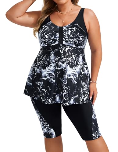 Hanna Nikole Tankini Damen Große Größe Bauchweg Bademode Push Up Tankini Zweiteiliger Set Hohe Taille Sommer Badeanzüge Tankini Oberteil mit Badeshorts 1